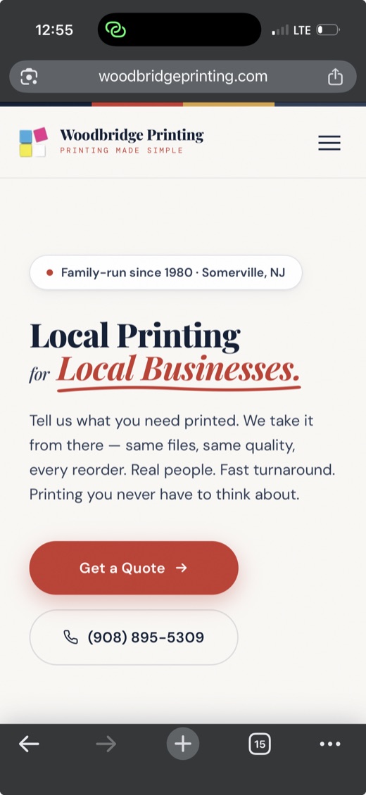 Woodbridge Printing — mobile homepage